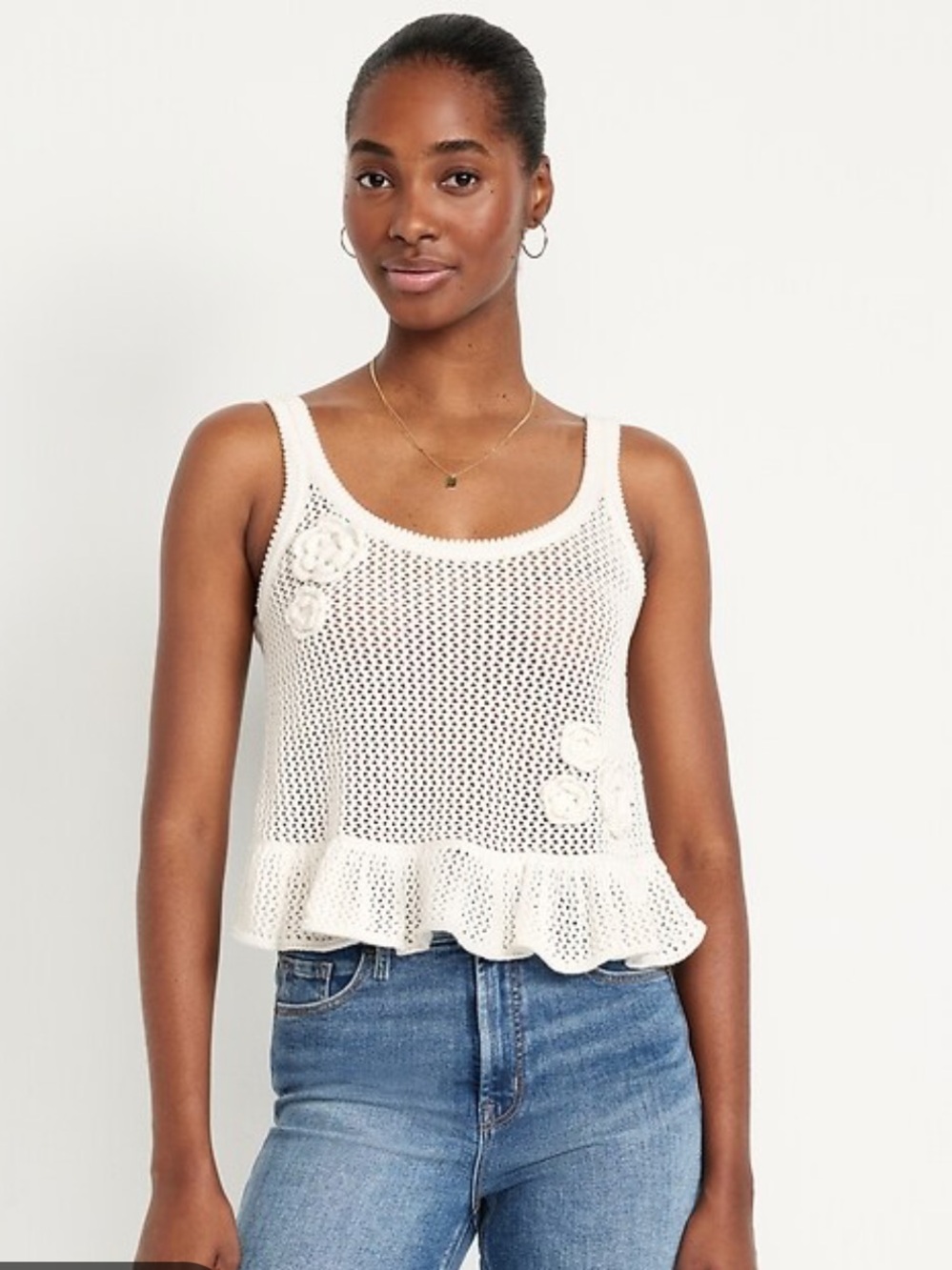 Old Navy Sleeveless Open-Stitch Peplum Sweater Top